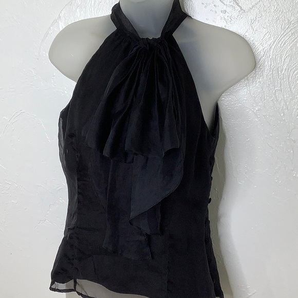 Milly Silk Front Ruffles Tank Top Black Blouse Size 0 Euc